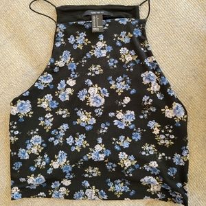 Blue floral high neck crop top